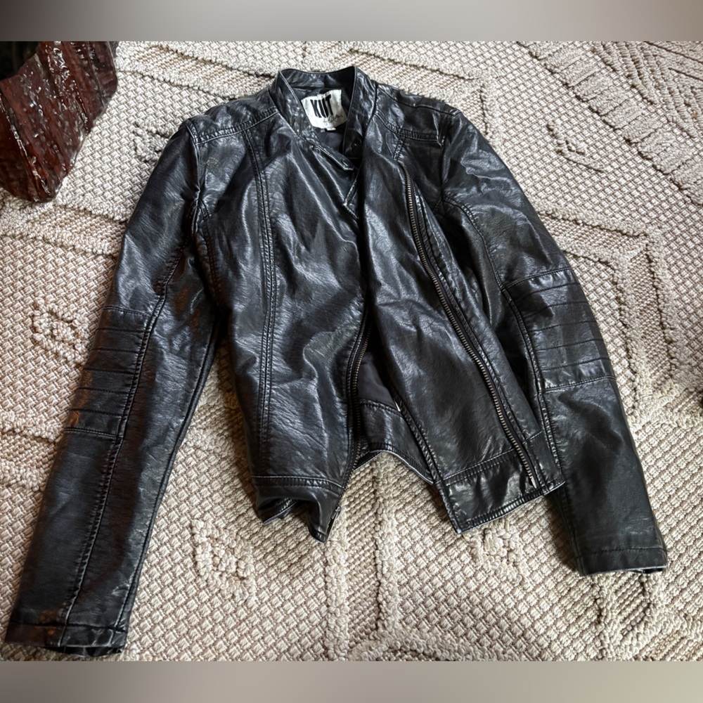 Kut from the Kloth Black Faux Leather Biker Jacket, size M